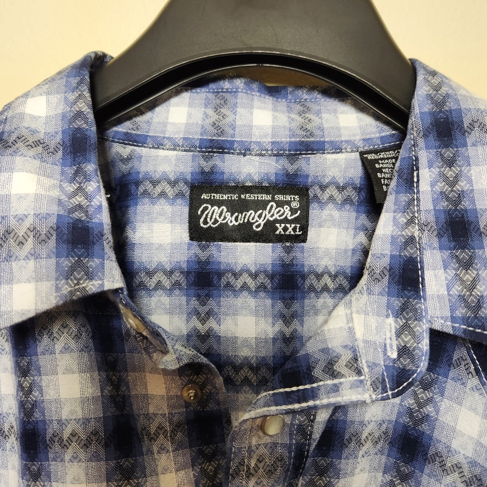 Wrangler western mens pearl snap button down plaid print shirt szxxl - Picture 8 of 12